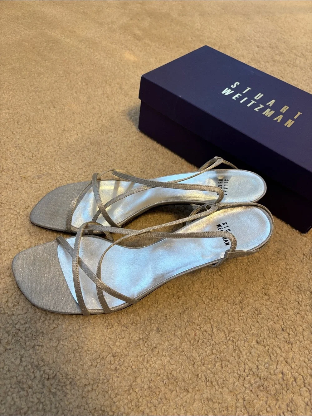 Silver Stuart Weitzman kitten heels